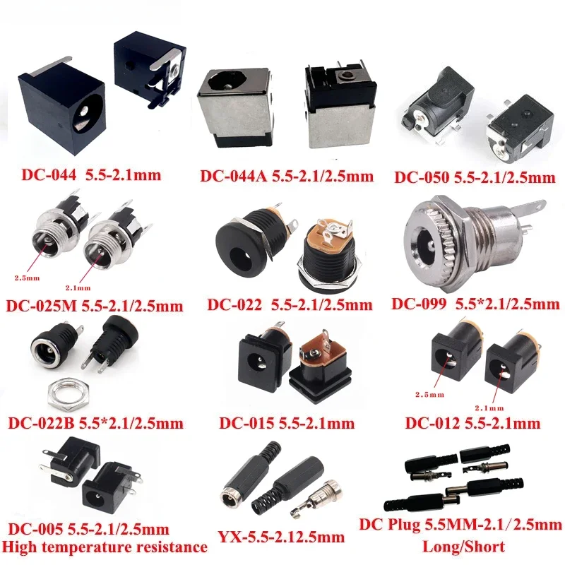 

10PCS DC Connectors 5.5x2.1mm 5.5x2.5mm DC Power Plug Male Female Jack Socket Nut Panel Mount DC Power Adapter Connector 5.5*2.1