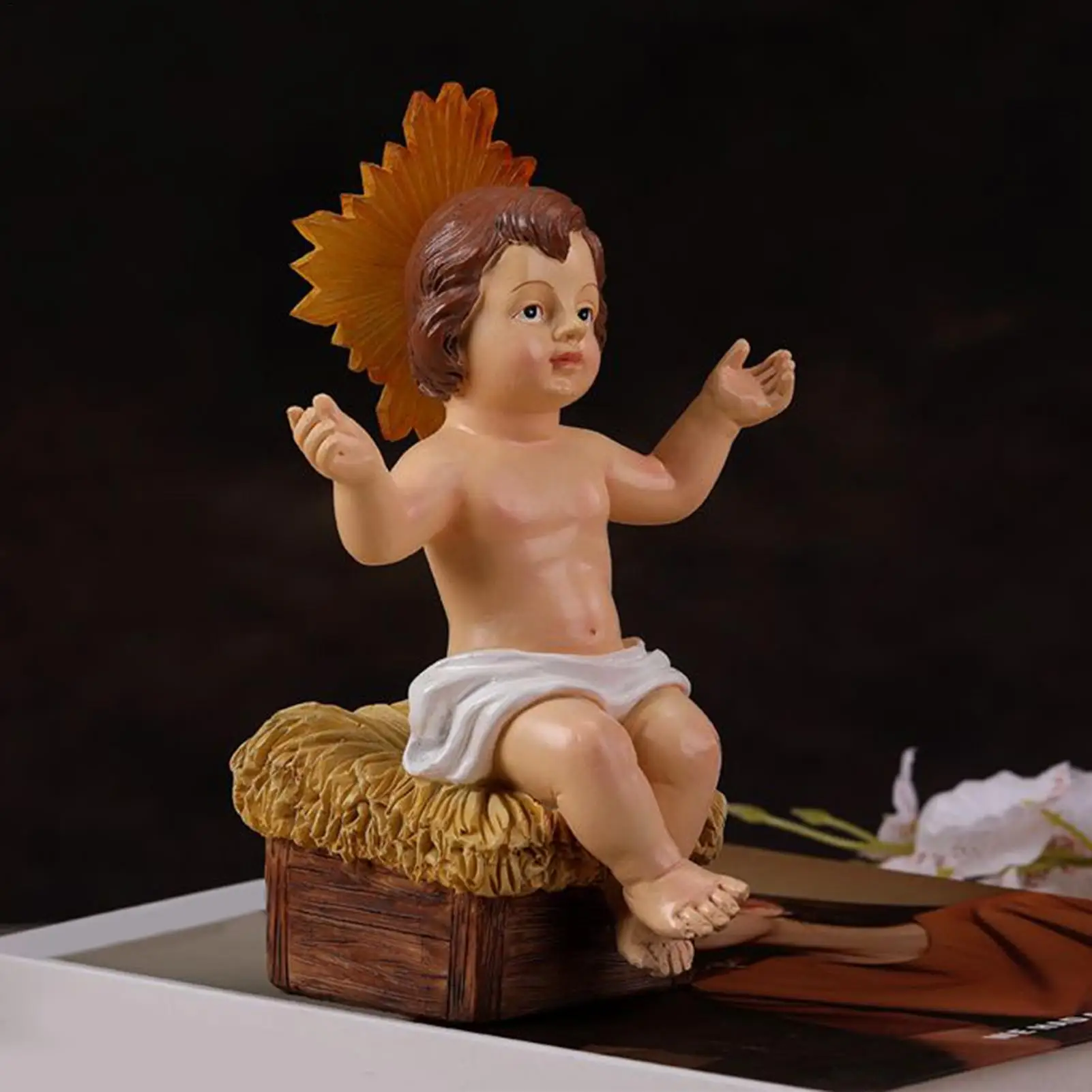 

Baby Jesus Nativity Figure, Handcrafted Resin Manger Sculpture for Christmas Decor, Church, Home Office Tabletop, Christian Gift