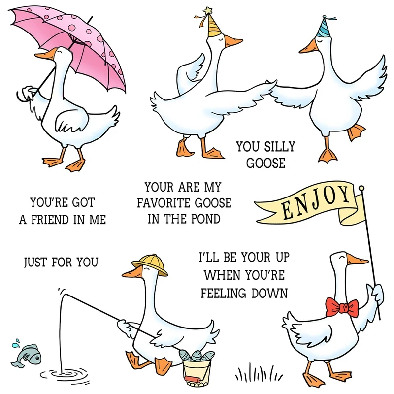

Cute Cartoon Goose Ducks Cutting Dies Clear Stamps DIY Scrapbooking Metal Dies Silicone Stamps For Cards Albums Decor
