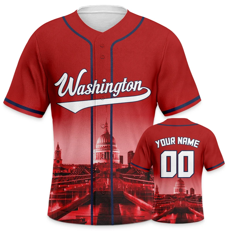 The Ultimate Custom Baseball Jersey Men Red Night City View Fashion Clothing Sublimation Blanks for Personalized Style Sportwear