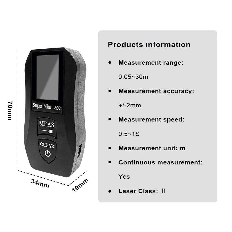 Pracmanu 30M Laser Rangefinder Digital Distance Meter High Precision Mini Laser Rangefinder USB Rechargeale Measurement Tool