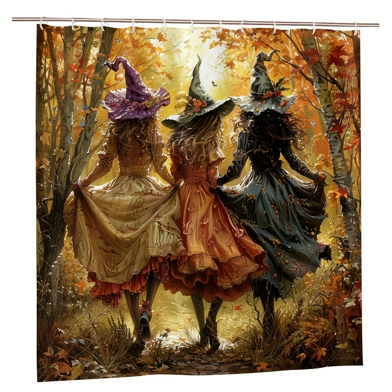 

Причудливые ведьмы на Хэллоуин, лес, занавеска для душа от краски, прочный полиэстер, легко чистится