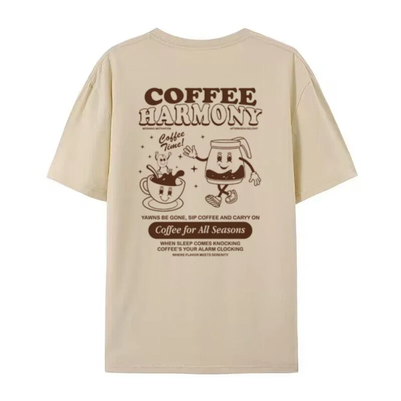 Women Cute Funny Cartoon Coffee Tshirts Hippie Retro Coffee Lover T Shirt Oversized Fashion Streetwear Top Unisex Summer Clothes