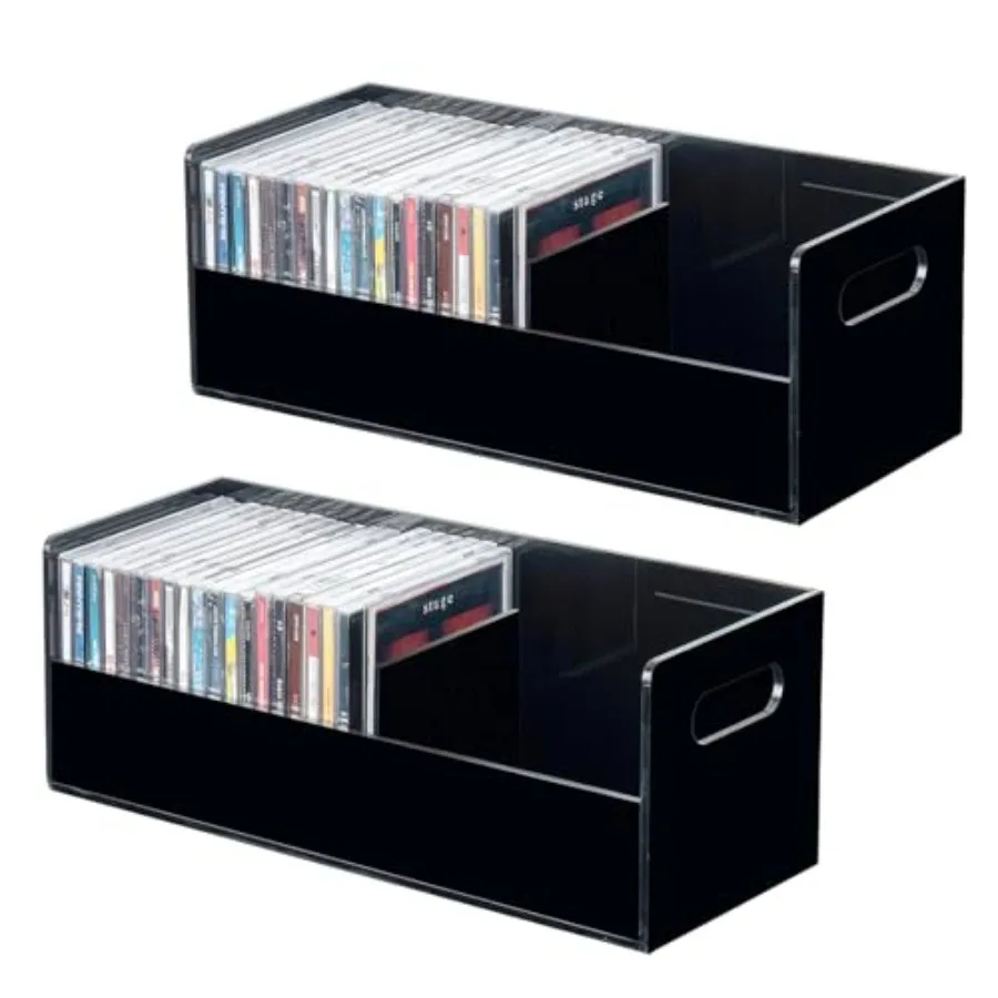 

Modern Premium Acrylic Stackable CD Holder Racks with Cutout Carrying Handles Compact Disc Jewel Case Display Crates Media Stor