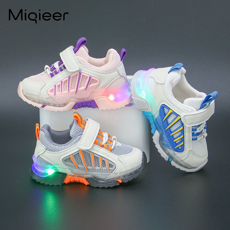 Boys Lightded Sneakers Glowing Shoes Girls Breathable Mesh Leather Sports Shoes 1-6 Years Children Tenis With Luminous Sole