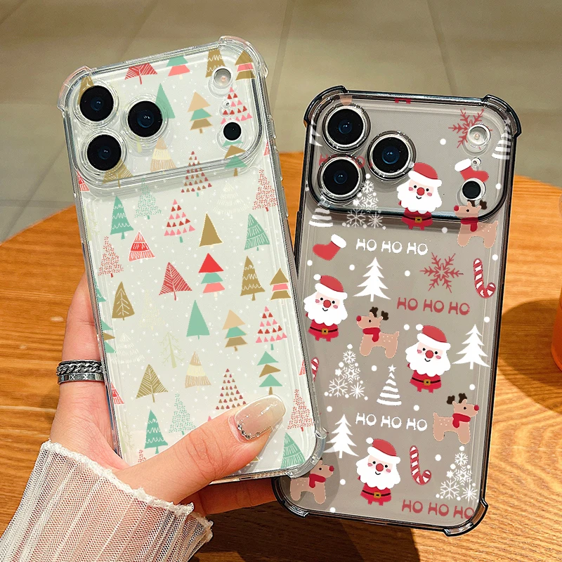 Weihnachten Hirsch Baum Silikon Handyhülle für iPhone Air 17 Pro Max 16 15 Pro Max 14 13 12 Pro Max 11 stoßfeste klare Softcover