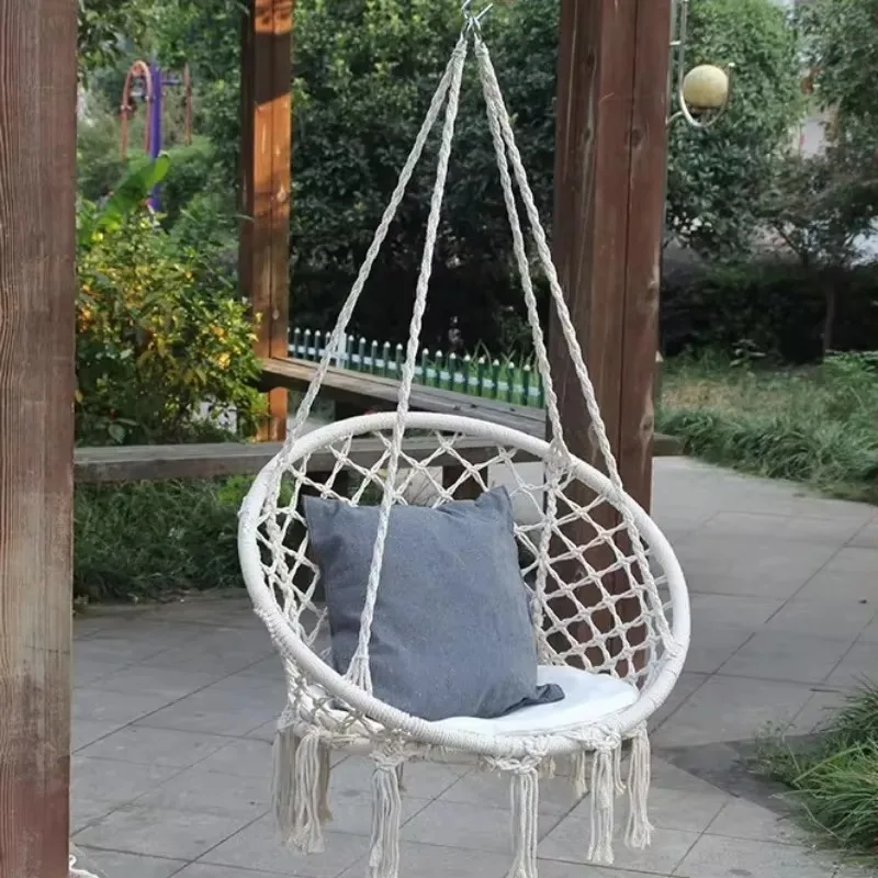 Garden Swing Nordic Style Hanging Chair Hammock Tassel Cotton Rope Woven Hanging Basket Swing Hanging Deck Chair Hammock Chair