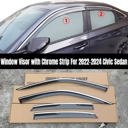 Acrylic Plastic 4PCS Side Window Deflector SUN/RAIN Visor Vent For Honda Civic Sedan 2022-2024