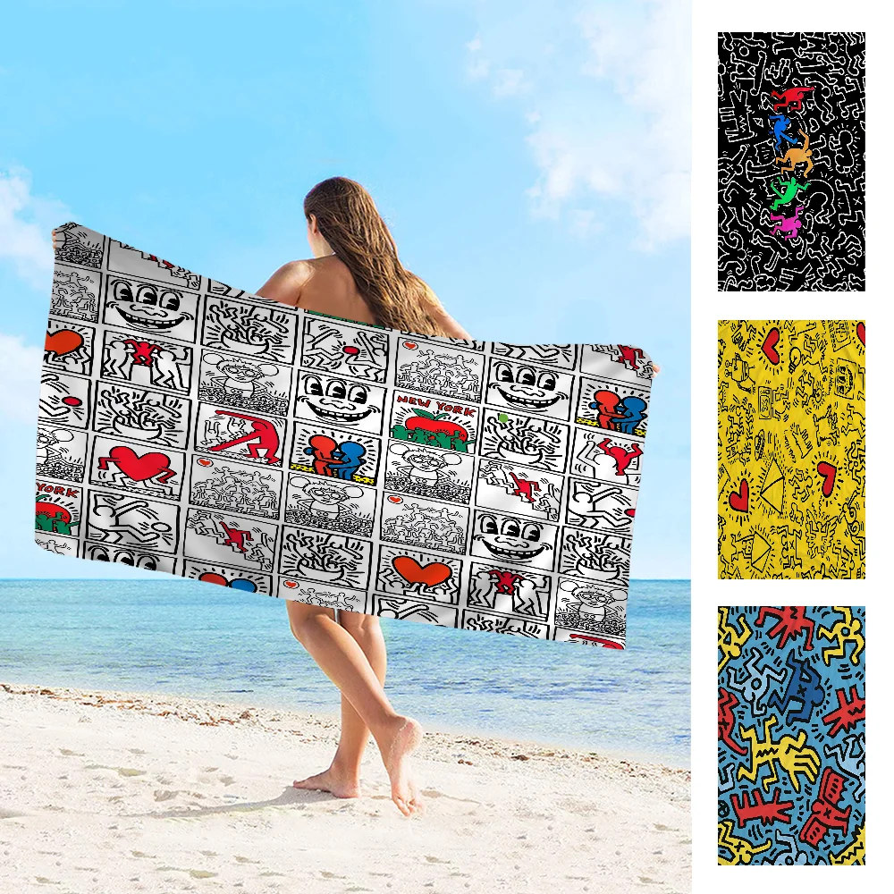 Keith-Haring-Works-Colorful-Print Towel Microfiber Beach Towel Absorbent Quick dry Soft Yoga Swimming Resort Mountain Climbing