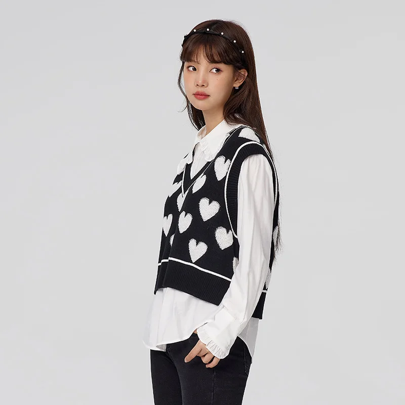 Semir Long-sleeved Shirt Women Doll Collar Love Vest 2023 Spring New Loose Shirt