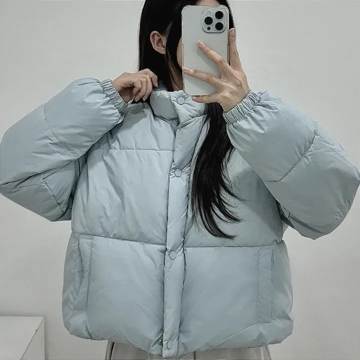 

Women's Cotton Jaet 2025 Winter New Sle Chic Versatile Stand Collar Small Size Warm Pure Color ort Top