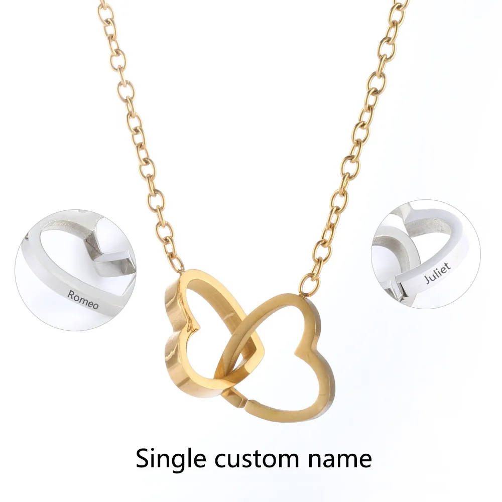 RoRo 18K Gold Interlocking Double heart Necklace Entwined Heart Necklace 2 Entwined Choker Infinity love Necklace Gift For Her