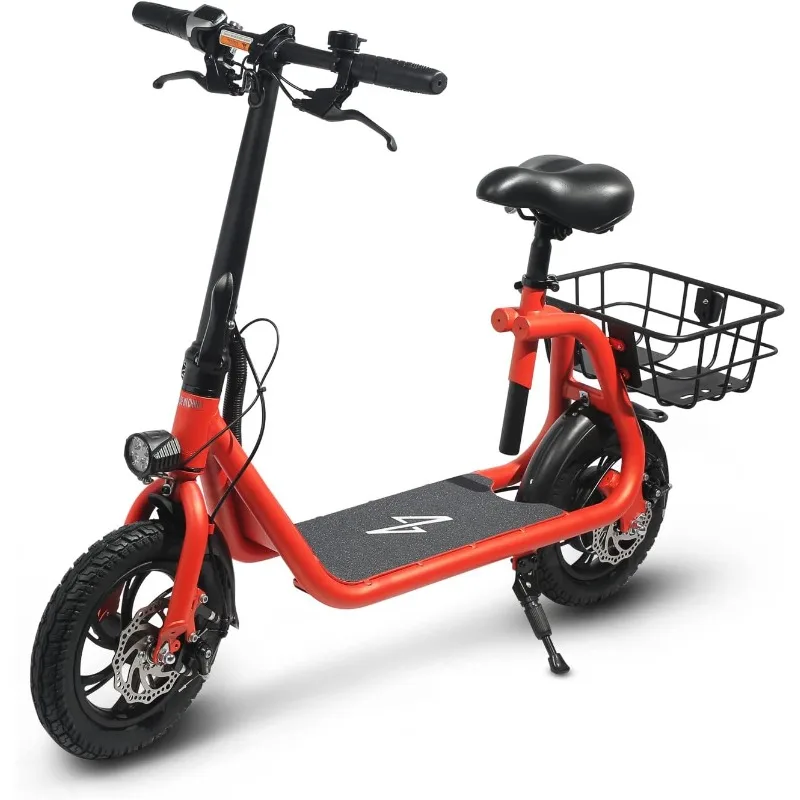 Adult Electric Scooter - Foldable Scooter with Seat and Carrying Basket - 450W Brushless Motor Adult Electric Moped