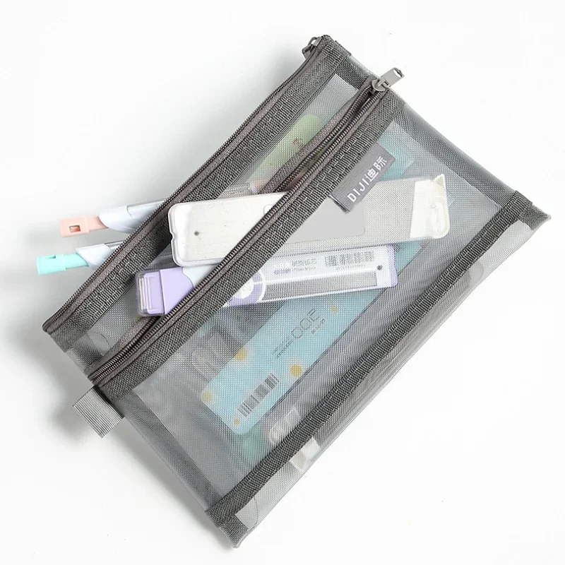 A6 Transparent Mesh Storage Bag Student Large Capacity Pencil Bag Stationery Bags for Exams Portable Makeup Brush Pouch