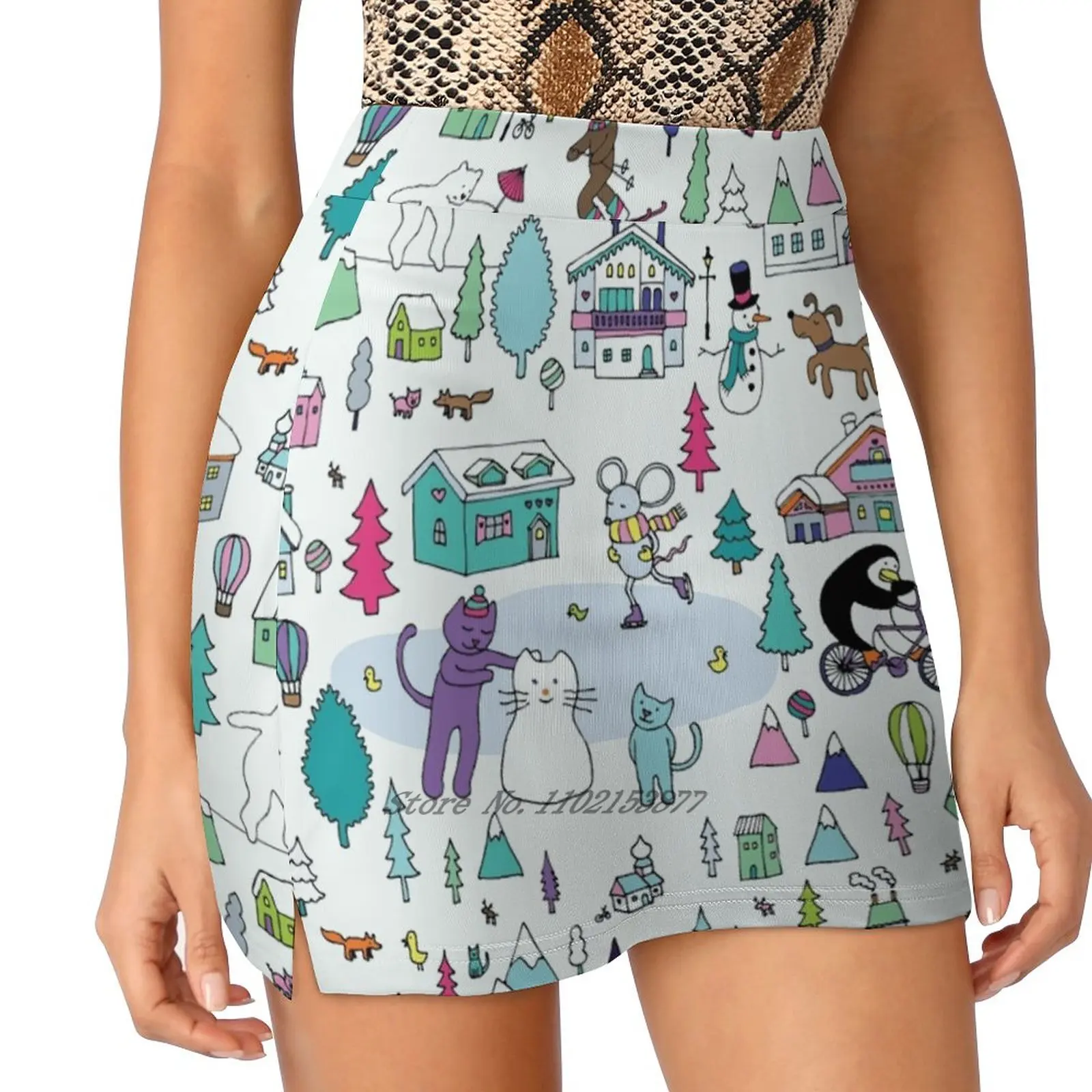 Alpine Animal Antics - Original - Cute Winter Pattern By Cecca Women's Fashion Sporting Skirt With Pockets Tennis Golf Running