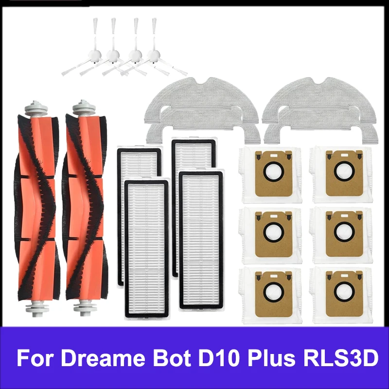 Accessories Dreame Bot D10 Plus RLS3D Robot Vacuum Cleaner Hepa Filter Mop Main Side Brush Dust Bag Replacement Parts