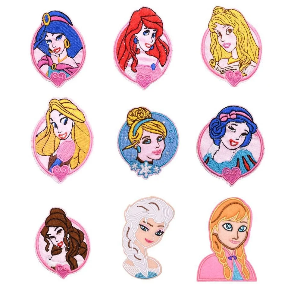 9/13 szt. Aplikacja Disney Princess Cartoon Anime do przyszywania ubrań żelazko dziecka na łatach koszulka DIY emblemat dekoracyjny