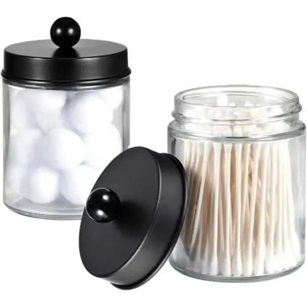 

2Pcs Plastic Qtip Holder Transparent Dustproof Cotton Swab Holder Round Space Saving Cotton Ball/Swabs Dispenser Bathroom