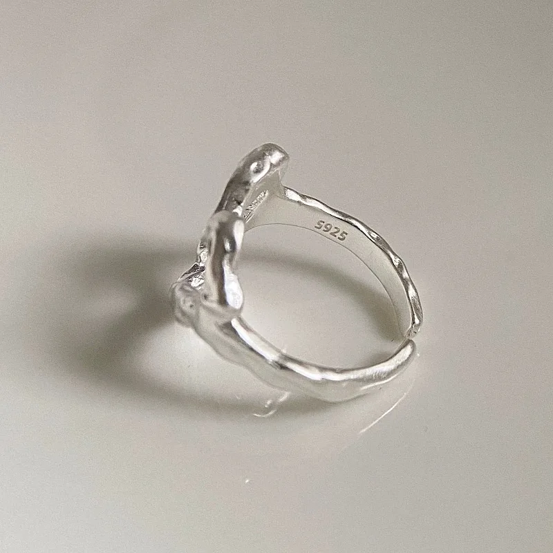 Cincin perak Sterling 925 untuk wanita pria, pasangan minimalis buatan tangan sederhana cincin Hati hadiah perhiasan mencegah alergi