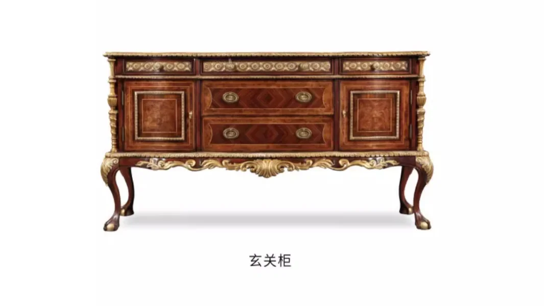 

inlaid parquet dining table and chairs British style Windsor Castle series round dining table solid wood carving flower table