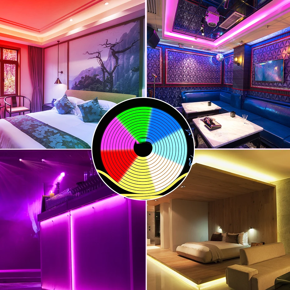 واي فاي/بلوتوث/عن بعد 12 فولت Led RGB النيون قطاع حبل ضوء مرنة Led الشريط السيليكون مقاوم للماء لتقوم بها بنفسك النيون تسجيل ديكور غرفة الألعاب