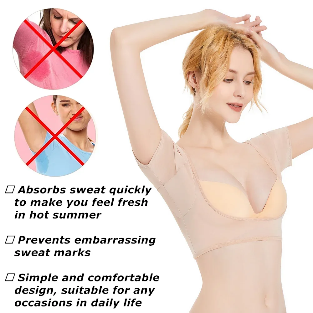 

Underarm Sweat Pads Mesh Quick Drying Short Sleeves T-shirt Vest Armpit Perspiration Guards Sweat Proof Shirt Washable Protector