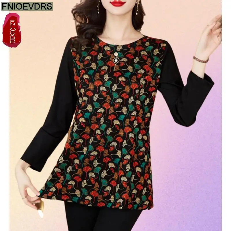 

M-5XL Loose Clothes 2024 Women Spring Basic Wear Shirts New Design Retro Vintage Button Flower Printing Tops Blouses