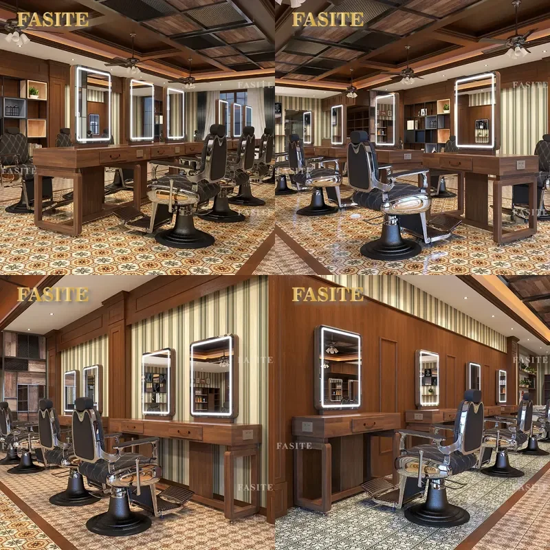 For Barber Shop Hair Solid Wood Perm and Dye Mirror Table Beauty Cutting Station Professional Furniture