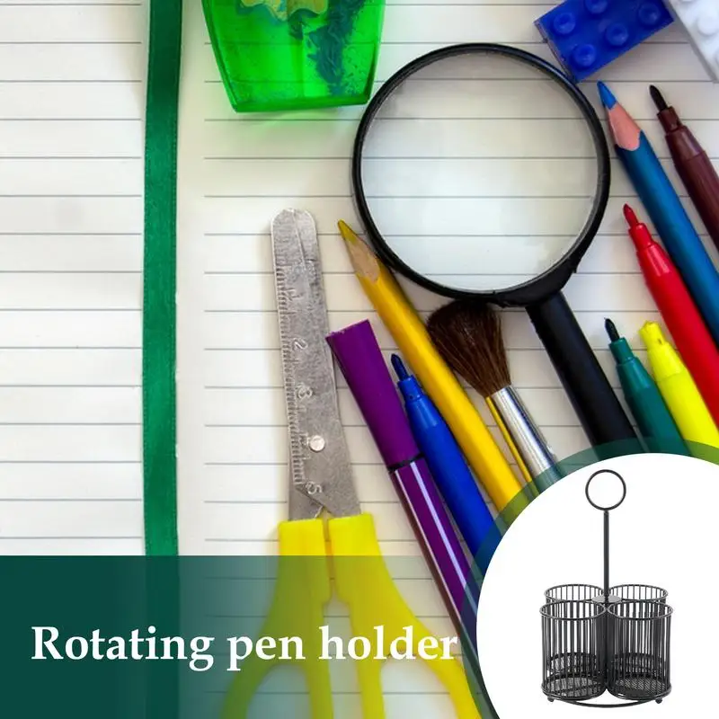 360Rotatable Pen Holder Large Capacity Desk Pencil Storage Box 4-Grid Stationery Organizer School Pen Stand