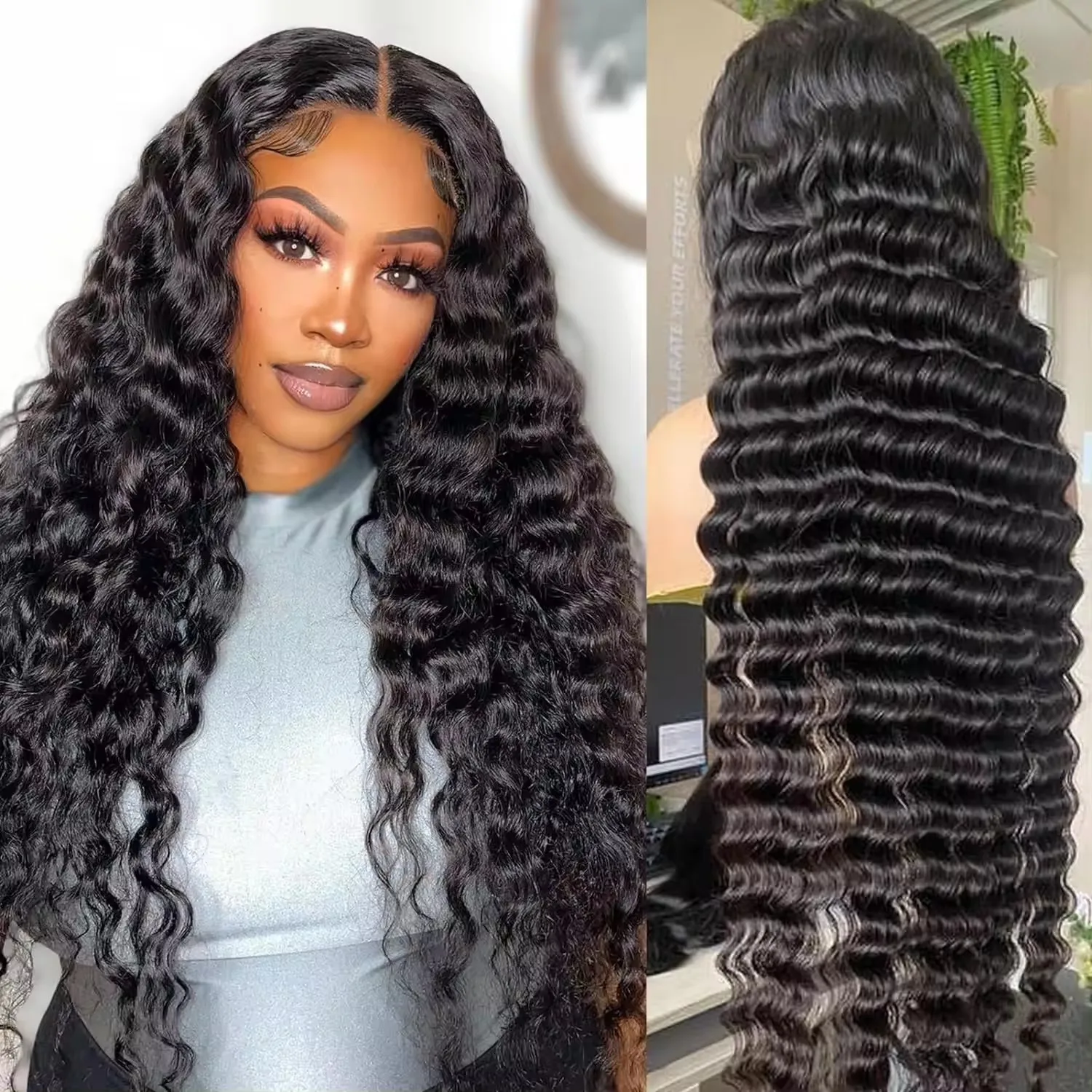 

180% Density HD Transparent Deep Wave Lace Frontal Wig 30 Inch Brazilian Deep Curly Lace Front Human Hair Wigs For black Women