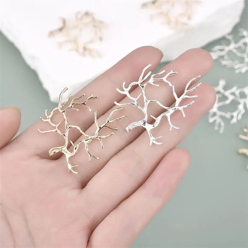 5Pcs Copper Plating Silver Tree Branch Blank Base Pendants For Cabochon Cameo DIY Necklace Jewelry Making Accessories