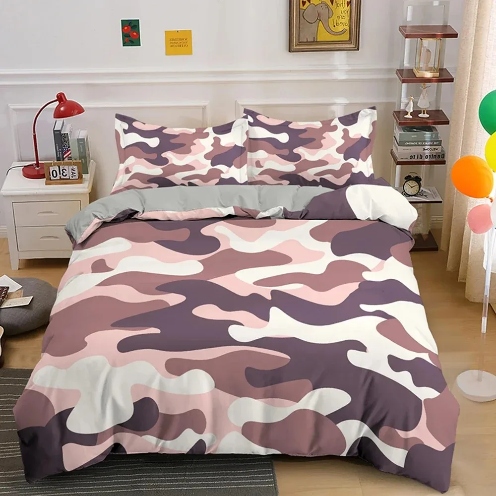 Fotografia 3: Conjuntos de cama camuflados, 2/3 peças, lençóis macios e capas de edredom, confortáveis e adoráveis, adequados para todas as idades