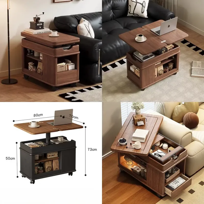 Modern Design Solid Wood Multifunctional Coffee Table for Small Apartments Lift Fold Move-for Home Use & Sofa Side Living