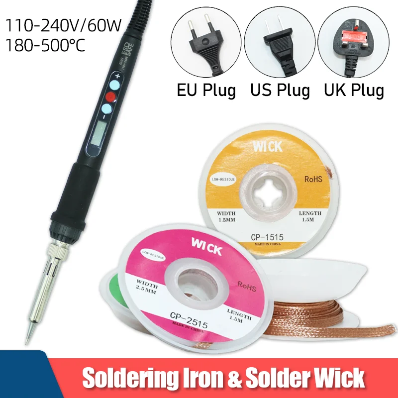 

Soldering Iron Adjustable Electric and Desoldering Copper Mesh Braid Tin Welding Solder Wire Remover Wick Flux for PCB Soldering