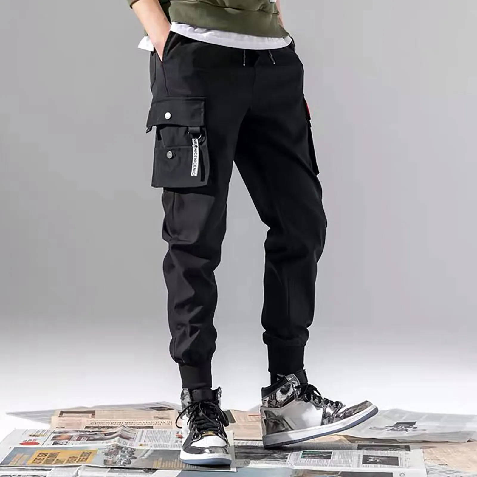 Heren Tactische Cargo Pant Harajuku Effen Kleur Losse Sweatpant Met Zakken Militaire Sportbroek Grote Maat Japanse Broek