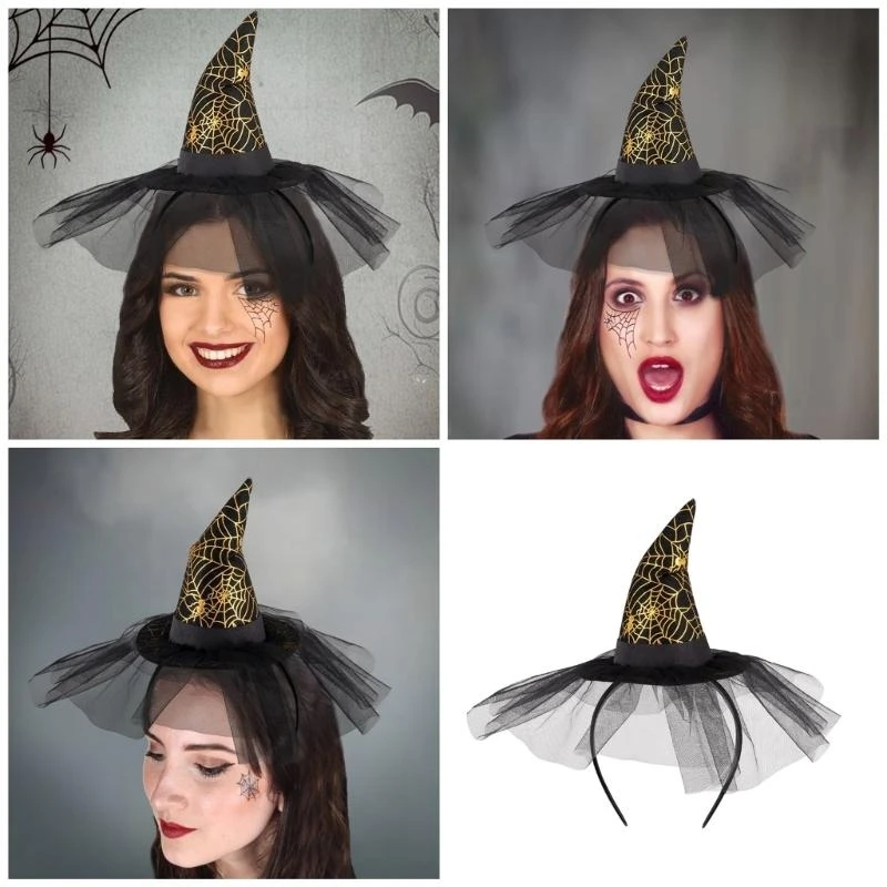 Spiderweb Witch Caps hedband สำหรับตัวช่วยสร้างหมวกสำหรับผู้ใหญ่ Hairhoop Halloween Party Headwear Y166