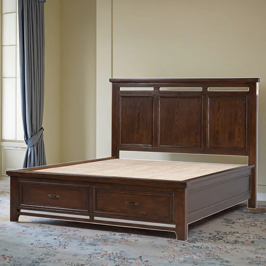 *Cheap Price Solid Wood Bed Classic Wooden Bed With Two Storage Drawers Apartment King Size Bed Hotel Furniture