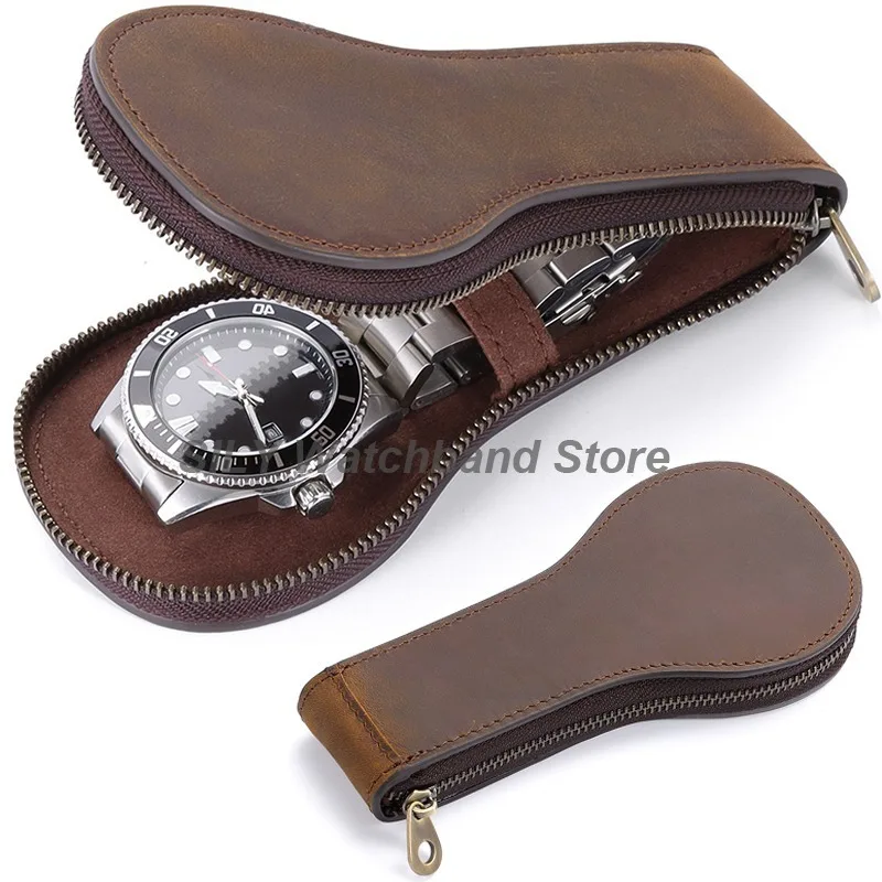 

Soft Cowhide Leather Watch Box Watch Roll Travel Case Chic Portable Organizer Bag Vintage Leather Watch Storage Box with Zipper