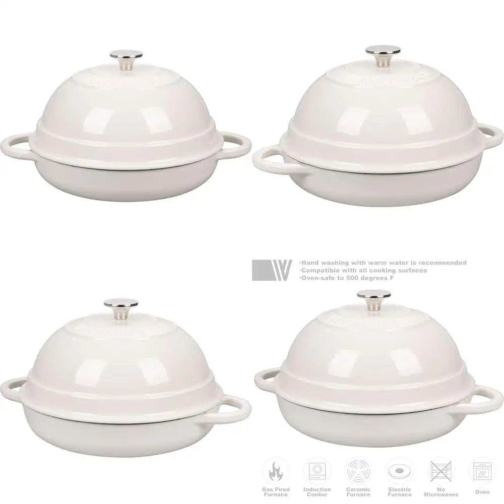 

Эмалированная чугунная голландская духовка с крышкой, 6 литров, белая, идеально подходит для выпечки хлеба и использования в духовке