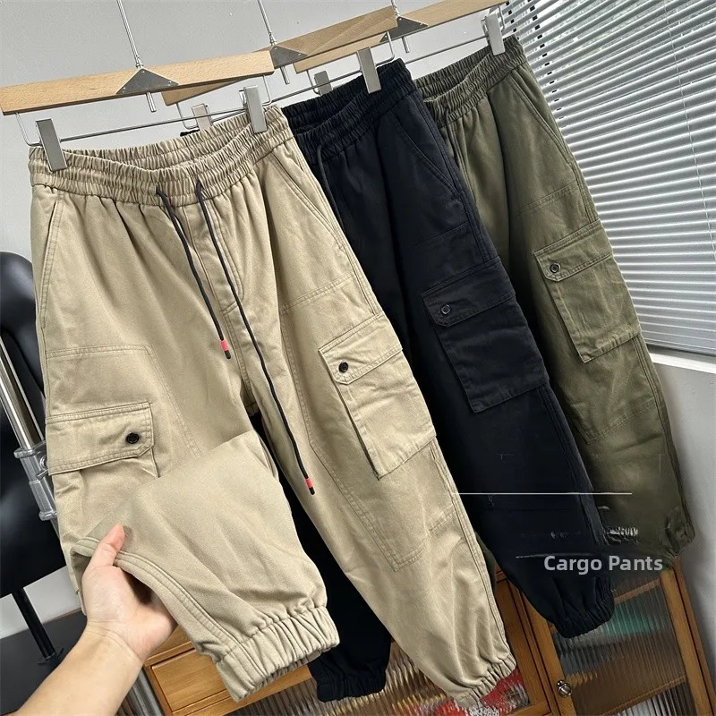 

Утолщенный флис! Легкая рабочая одежда! Мужские осенне-зимние теплые повседневные брюки с эластичным поясом и манжетами, спортивные штаны