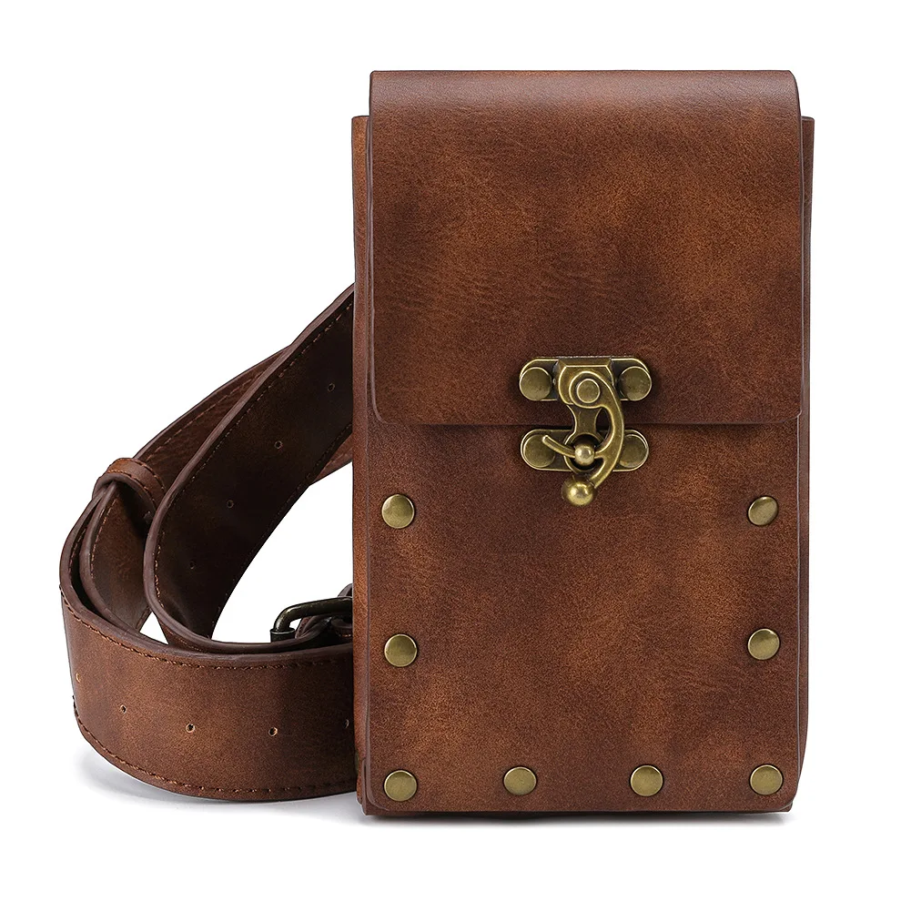 Steampunk borsa a marsupio medievale Vintage cintura vichinga portafoglio in pelle per telefono Costume da pirata marsupio da viaggio borsa per adulto