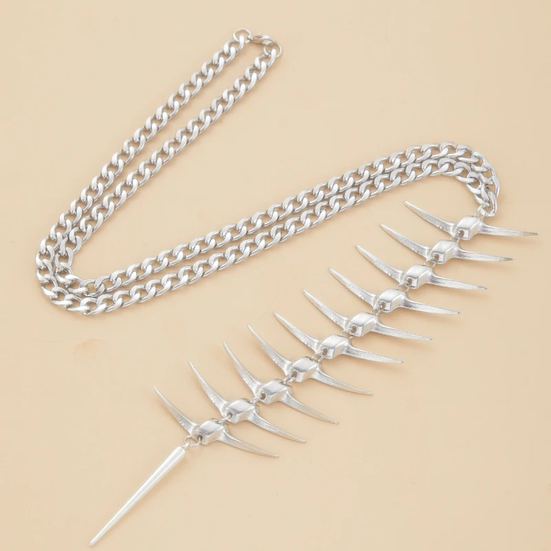 Stylish Street Fashion Punk Rock Thorn, Fishbone, Rivet Decor Long Necklace for Women, Suitable for Daily and Street Wear Outfit image 6