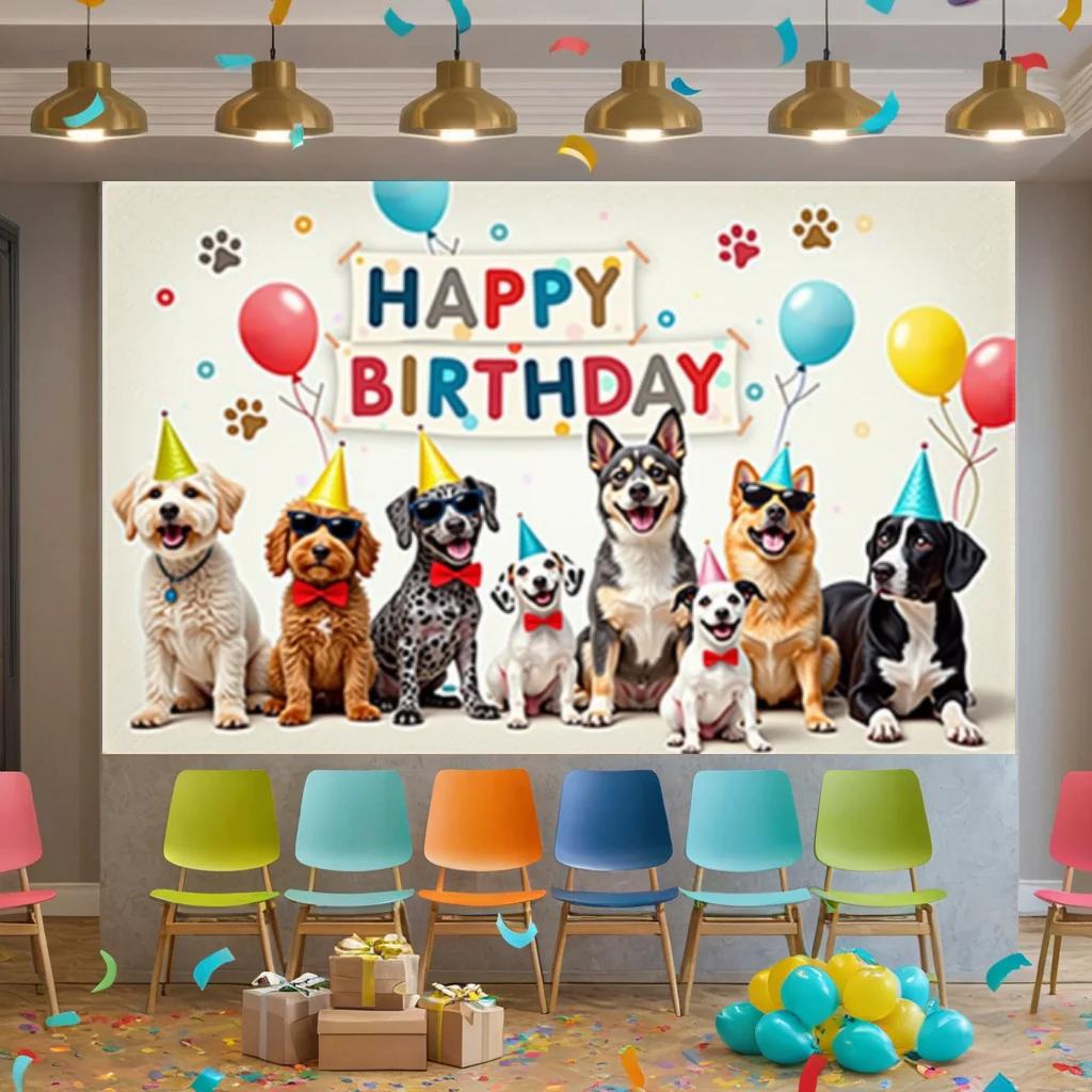 High-Resolution Dog Backdrop Customizable Large Size Themed Puppy Banner Reusable Party Decoration for Dog Lovers