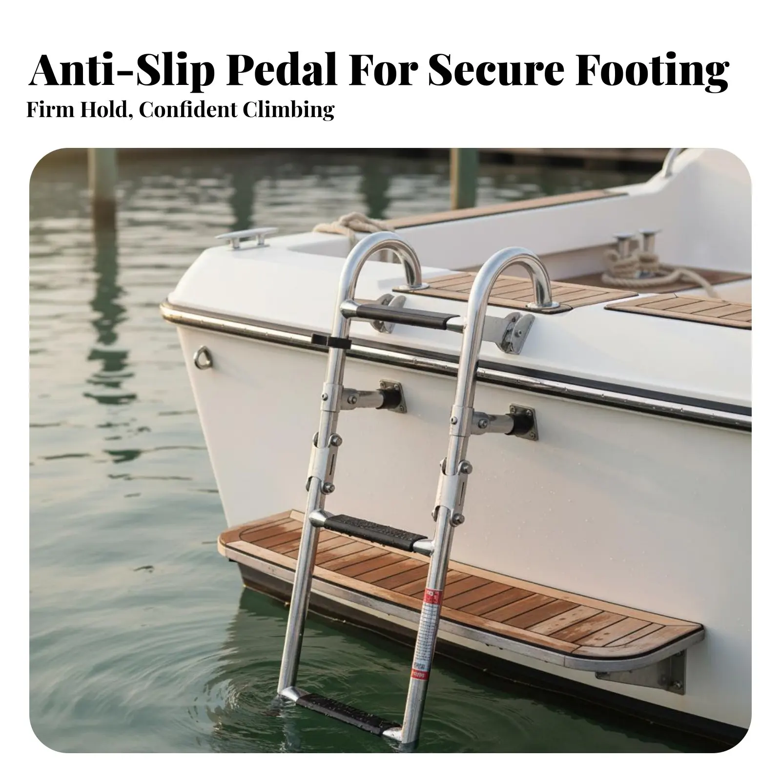 Stainless Steel Deck Mount Ladder Sturdy Duty Foldable Boarding Ladder Yacht Bathing Step Polished Finish Aquatic Hardware