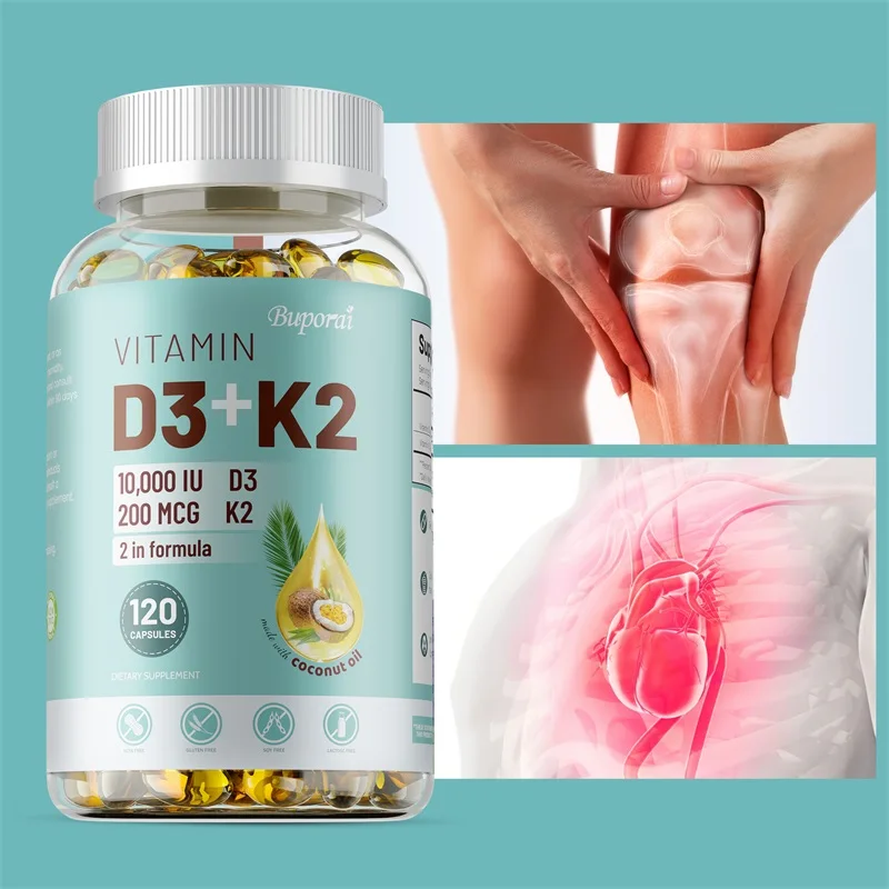 

Vitamin D3 + K2 Capsules - Supports Healthy Bones, Heart and Immune Function, Promotes Calcium Absorption, Non-GMO