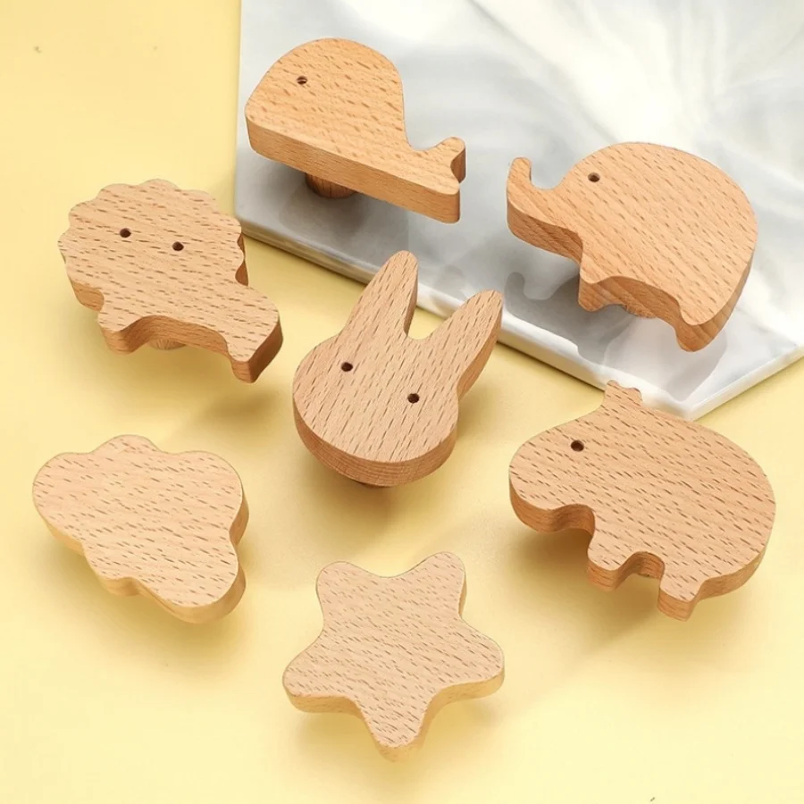 Wooden Animal Dresser Knob Nursery Wood Drawer Pull with Screws Furniture Handle for Nursery Home Bedroom Kitchen Hardware (Zoo)