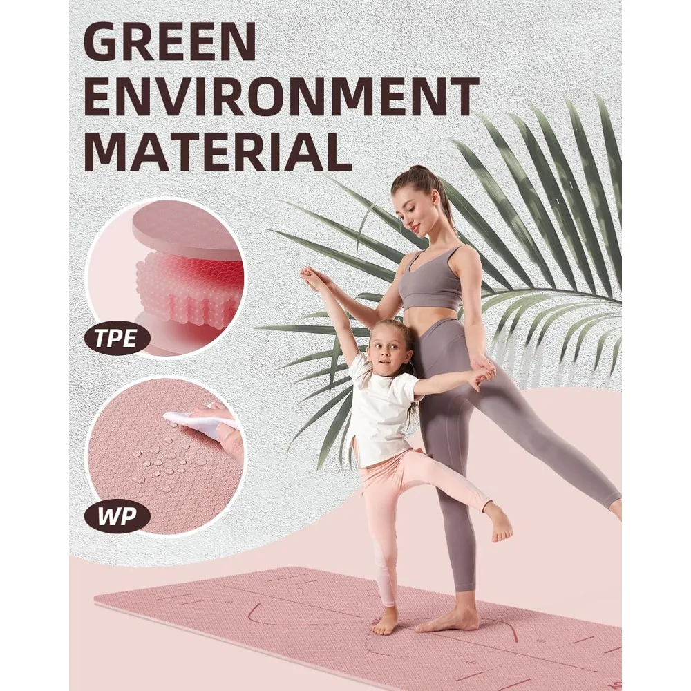 سجادة يوجا TPE واسعة جدًا غير قابلة للانزلاق مقاس 72 × 32 بوصة مع حقيبة حزام للتمرين المنزلي واللياقة البدنية