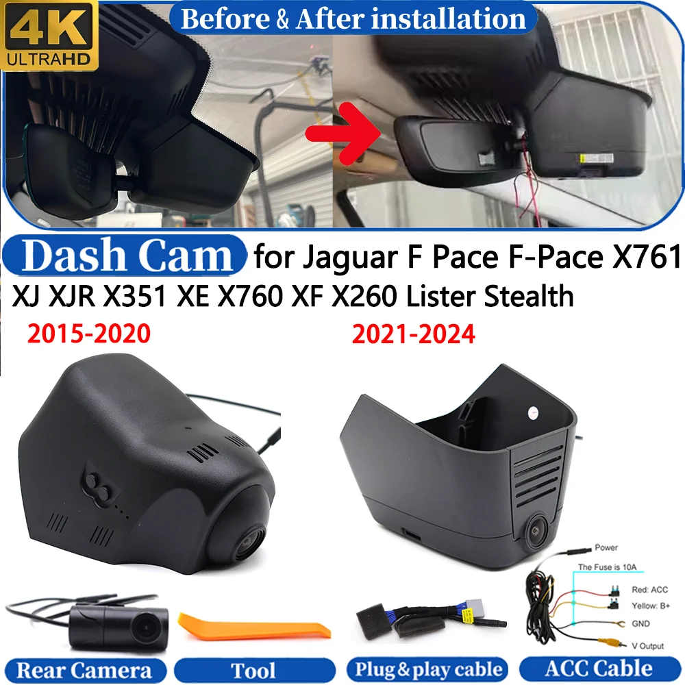 Dash Cam for Jaguar F Pace F-Pace X761 XJ XJR X351 XE X760 XF X260 Lister Stealth Front＆Rear 4K DVR Camera Video Drive Recorder