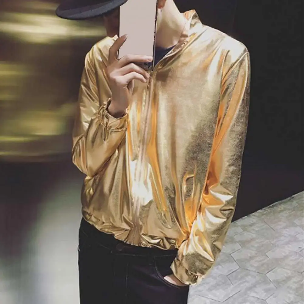 

Mens Windbreaker Jackets Nightclub Stage Party Jackets Costume Streetwear Harajuku Hip Hop Reflective Jacket Gold Fashion Coats