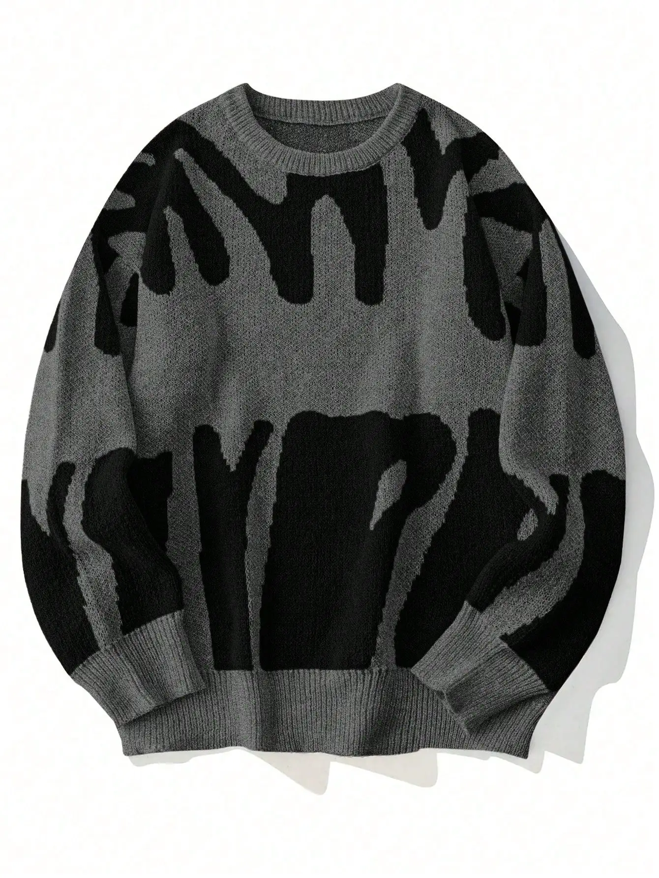 

Свитер с графическим принтом, круглым вырезом и спущенным плечом для уличного стиля и повседневных весенних образов